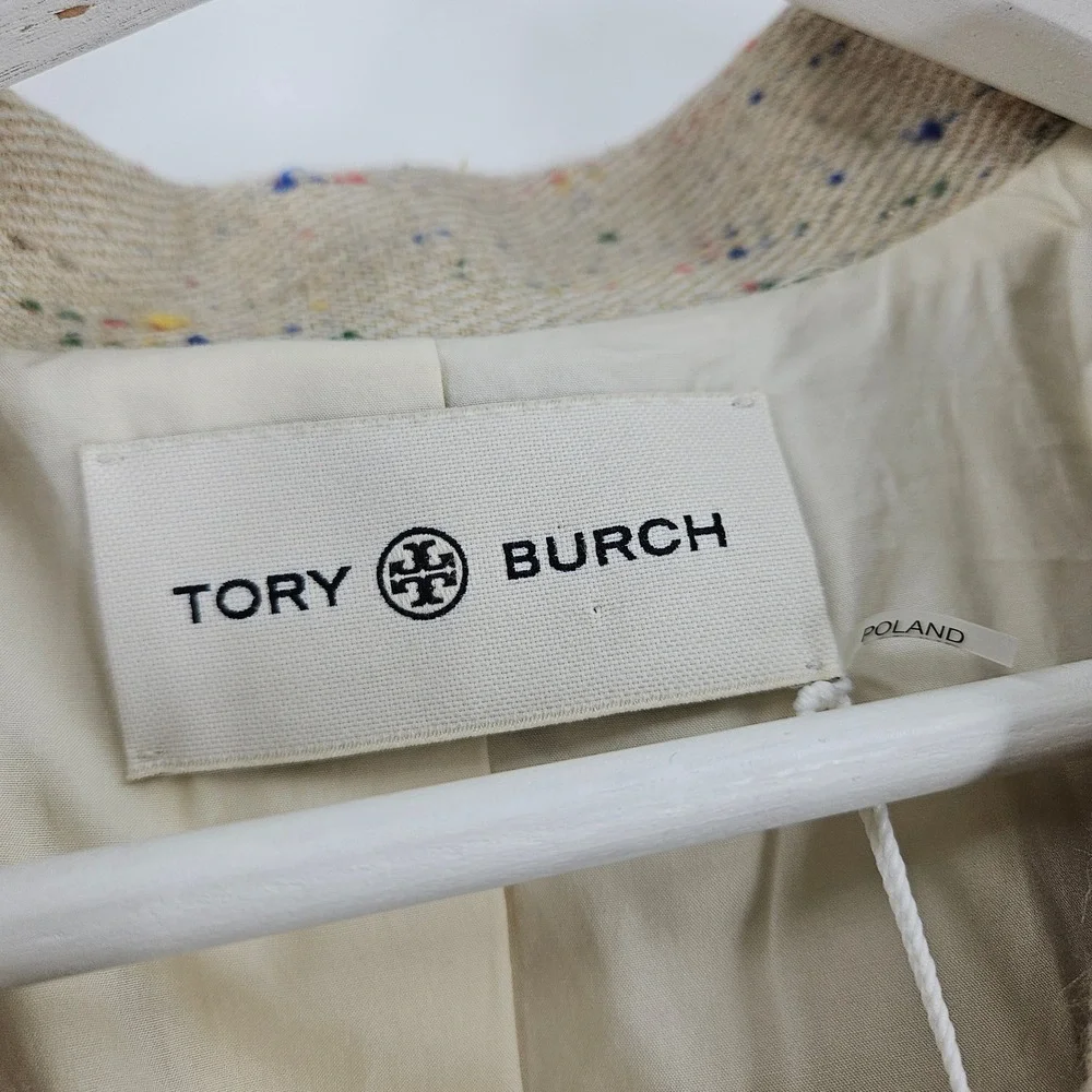 Tory Burch Confetti Twill Tweed Blazer Jacket Beige Double Breasted NWT $998 14